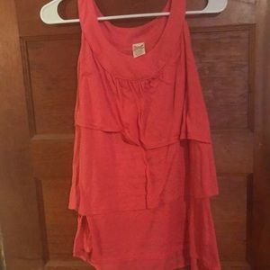 Coral ruffle tank